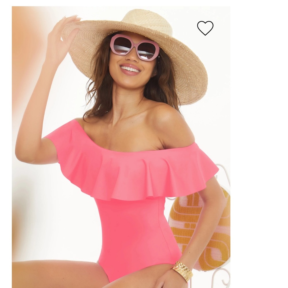 NEW🌸TRINA TURK Monaco Ruffle Bandeau One Piece Swimsuit in Carnation/Coral $154